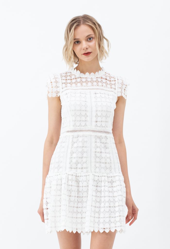 Full of Heart Crochet Sleeveless Dress in White | Chicwish