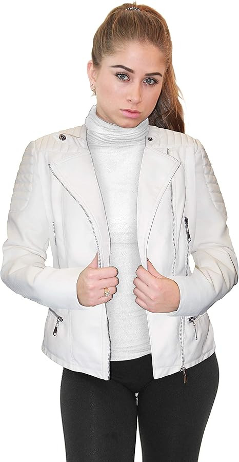 Olivia Miller Womens Faux Leather Zip Up Moto Biker Jacket | Amazon (US)