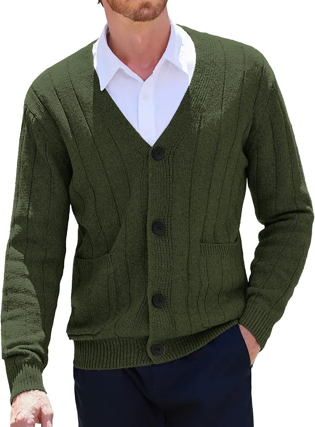 COOFANDY Men's Cardigan Sweater Cable Knit V Neck Button up Sweaters Ribbed Cardigan Sweater with... | Amazon (US)