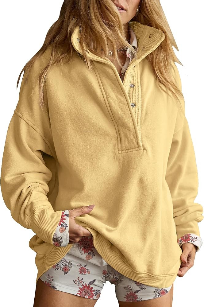 Gacaky Sweatshirt for Women Oversized Casual Long Sleeve Button Henley Neck Pullover Tops Fashion... | Amazon (US)