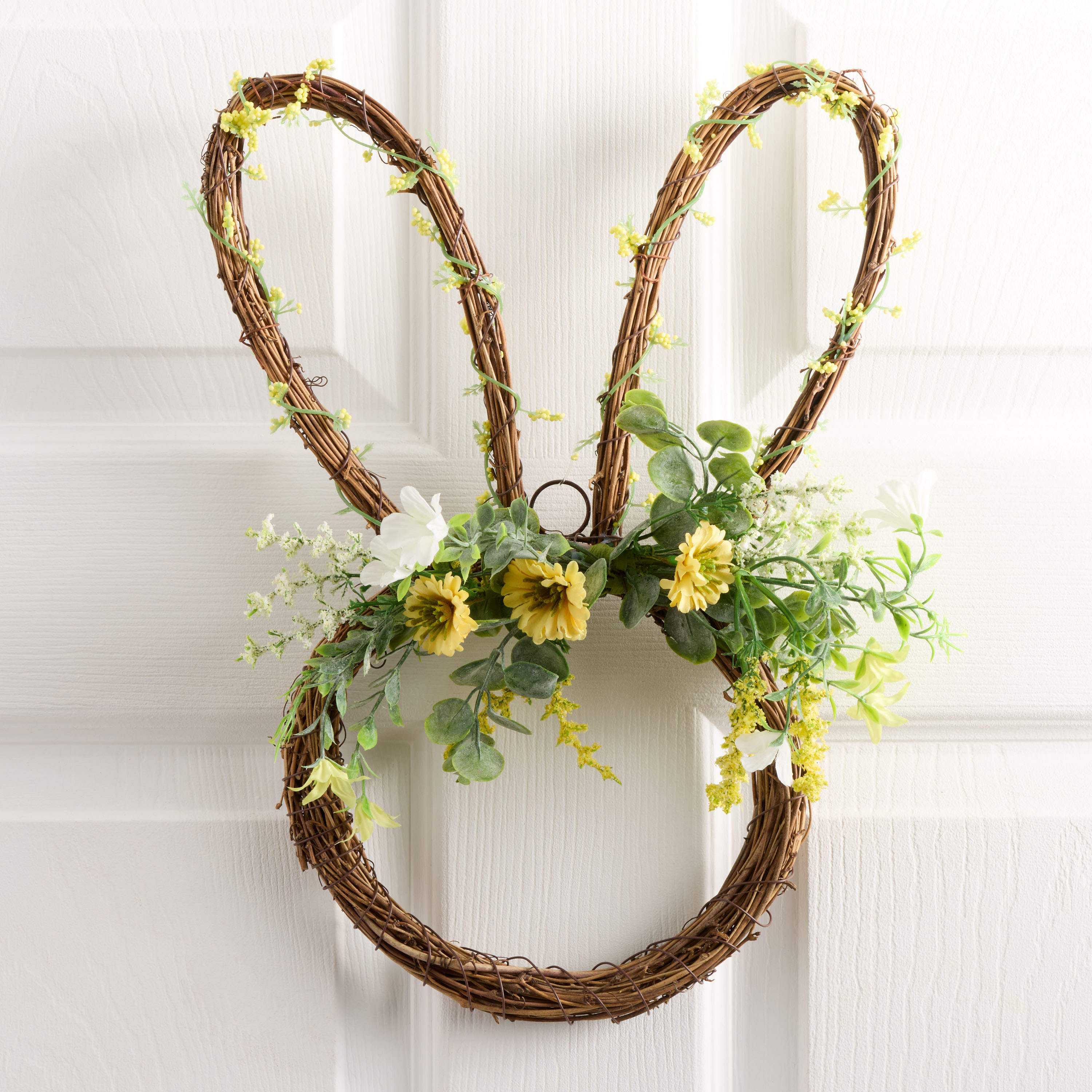 Yellow Faux Floral Bunny Ears Twig Wreath | World Market
