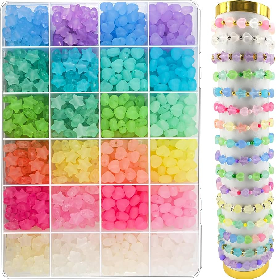 1000Pcs Matte Acrylic Star Beads Hart Beads for Bracelet Jewelry Making Jelly Color Frosted Paste... | Amazon (US)