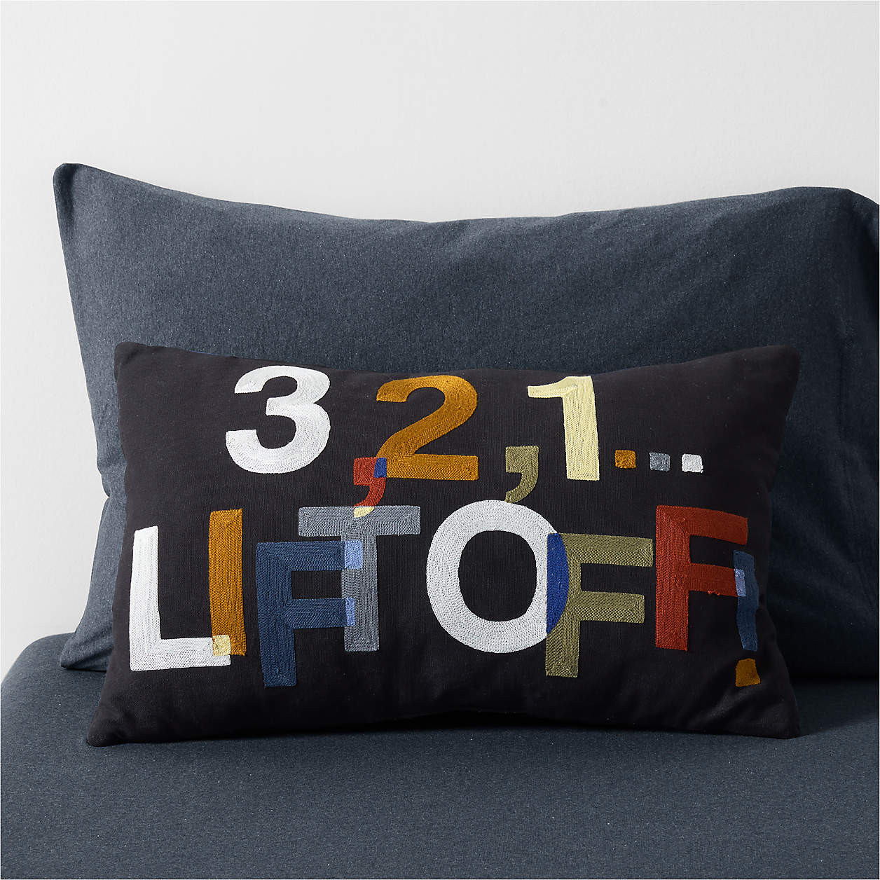 Smithsonian "321 Lift Off!" Embroidered Kids Throw Pillow + Reviews | Crate & Kids | Crate & Barrel
