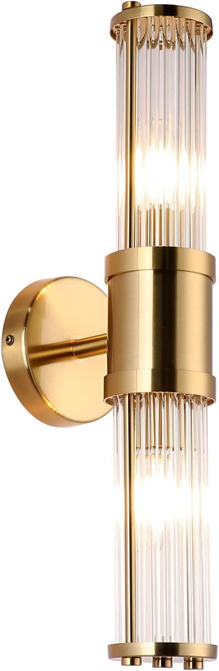ECOBRT Glass Wall Light Fixture Indoor Antique Brass, Bathroom Vanity Lights Beside Mirror Lighti... | Amazon (US)