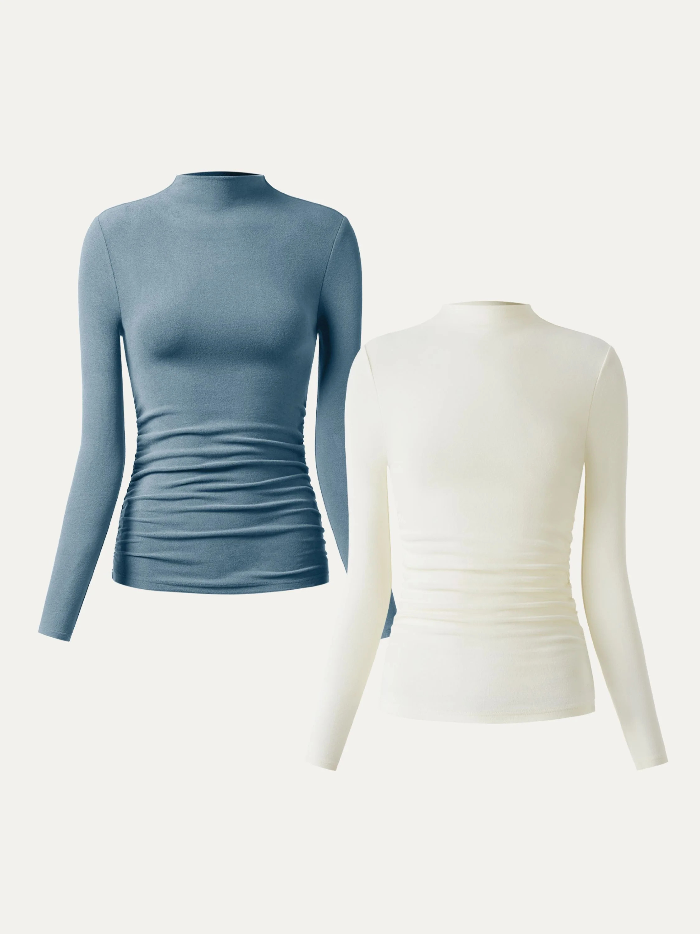 2Pcs Set Thermal Ruched Sides Tuckable Mockneck Top | OGLmove