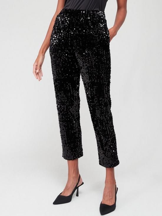V by Very Sequin Straight Leg Trousers - Black | Very (UK)