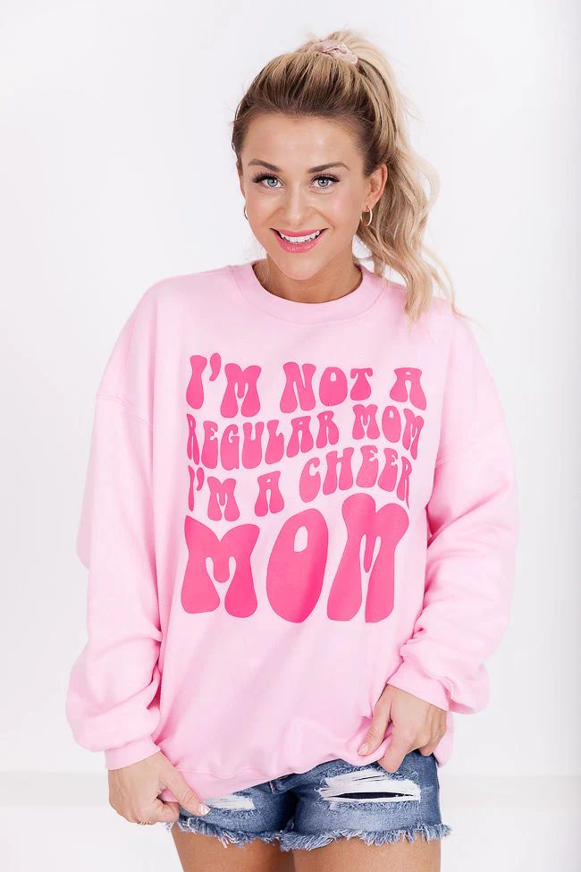 I'm Not A Regular Mom I'm A Cheer Mom Light Pink Oversized Graphic Sweatshirt | Pink Lily