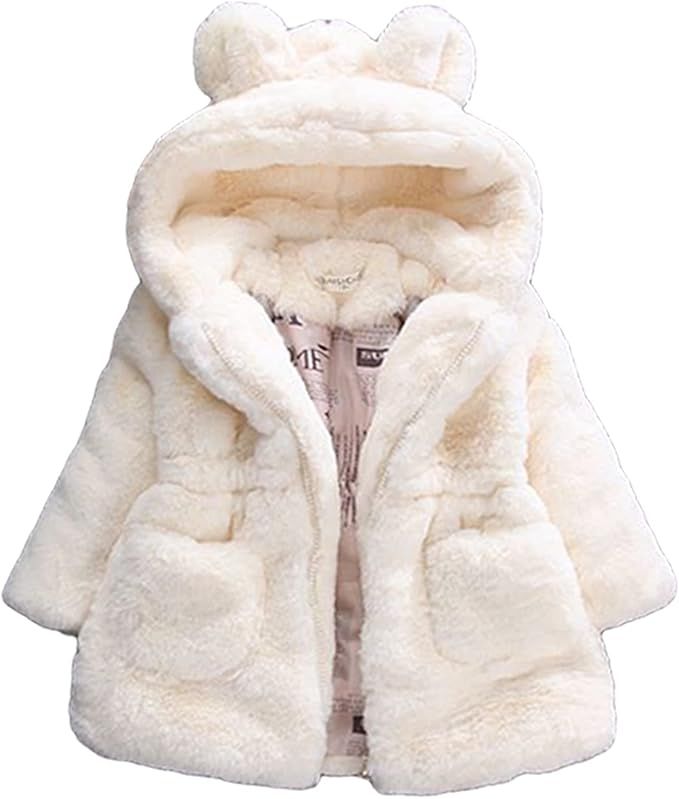 ASHER FASHION Little Big Girls Winter Outfit Hooded Fur Jacket Warm Cotton Fleece Thick Coat Outw... | Amazon (US)