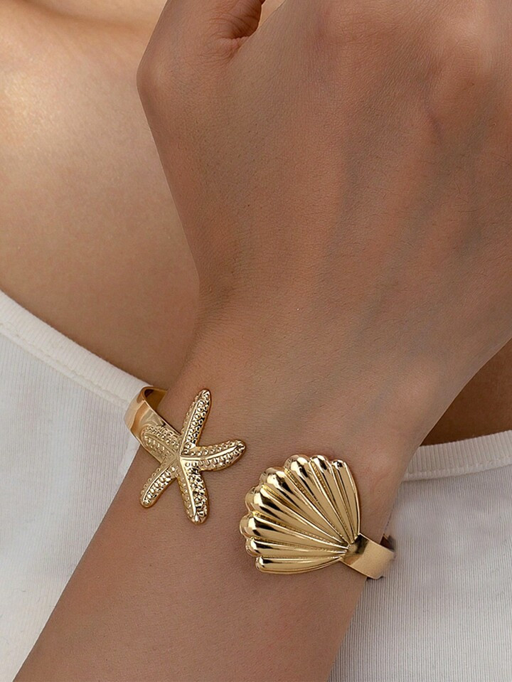 1 Pc Summer Vocation Beach Style Shell Starfish Open Cuff Bangle Bracelet For Women | SHEIN USA | SHEIN