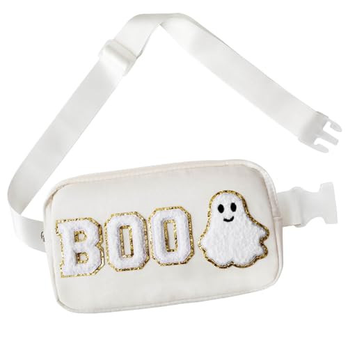 Halloween Crossbody Bag Ghost Purse Cute Spooky Gothic BOO Letter Belt Bag Packs Halloween Fanny Pack Halloween Gifts for Girls Women (Beige) | Amazon (US)