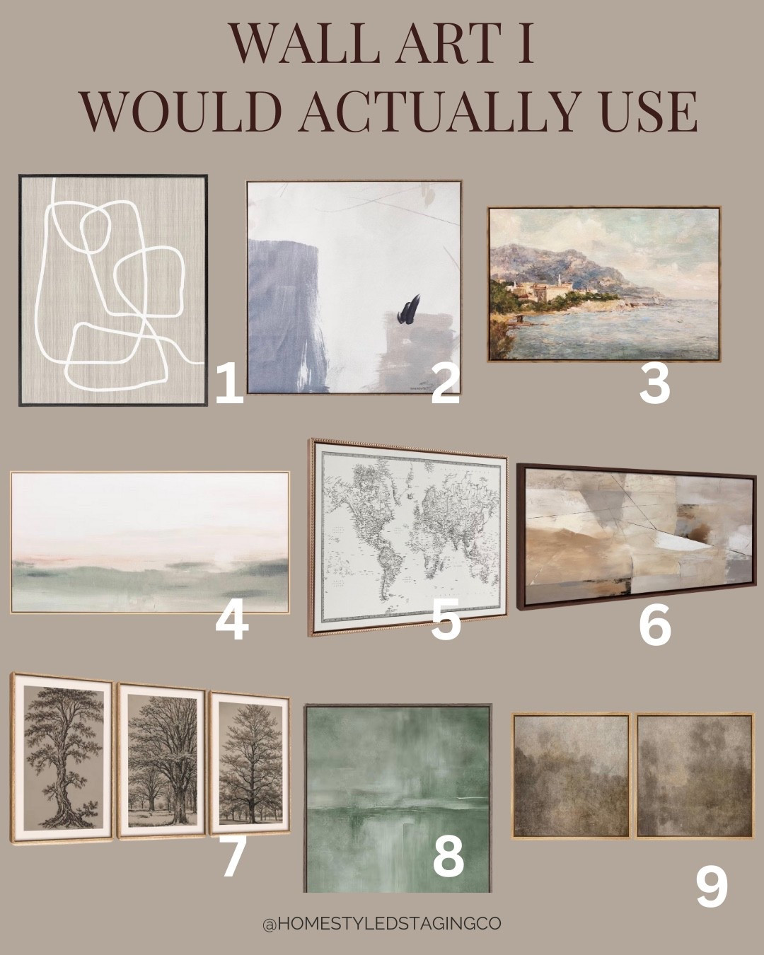 Wall art I would actually use when staging a home.

Nothing trendy. Nothing overpowering.
Just pieces that add warmth, balance, and make a space feel finished ✨

These styles photograph beautifully, work across multiple rooms, and help buyers emotionally connect to a home without distracting from it.

If you’re stuck on what kind of art to choose, start here 👌
I linked all of my favorites.

Save this for later + tap to shop 🤎


#LTKHome #LTKOver40 #LTKdayinmylife