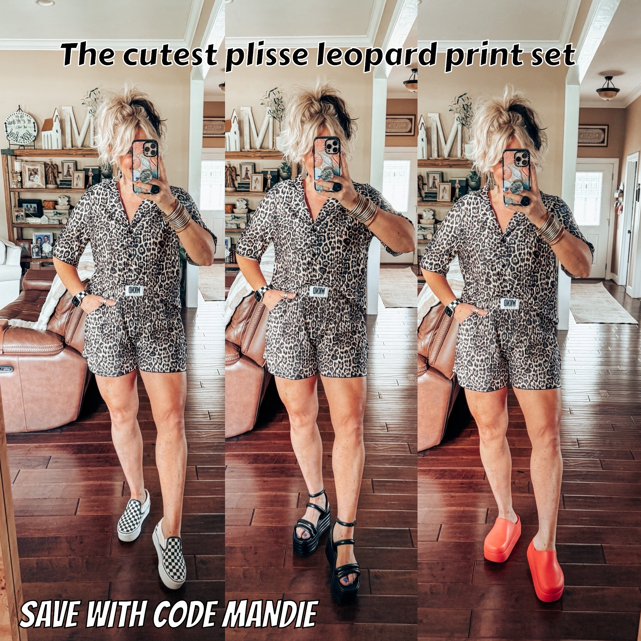 This plisse leopard set is so cute! It’s stretchy, comfy and also very versatile! 
I’m wearing a size medium. 
🐆SAVE with code MANDIE @wkndchasers on IG

#LTKFindsUnder100 #LTKStyleTip #LTKOver40