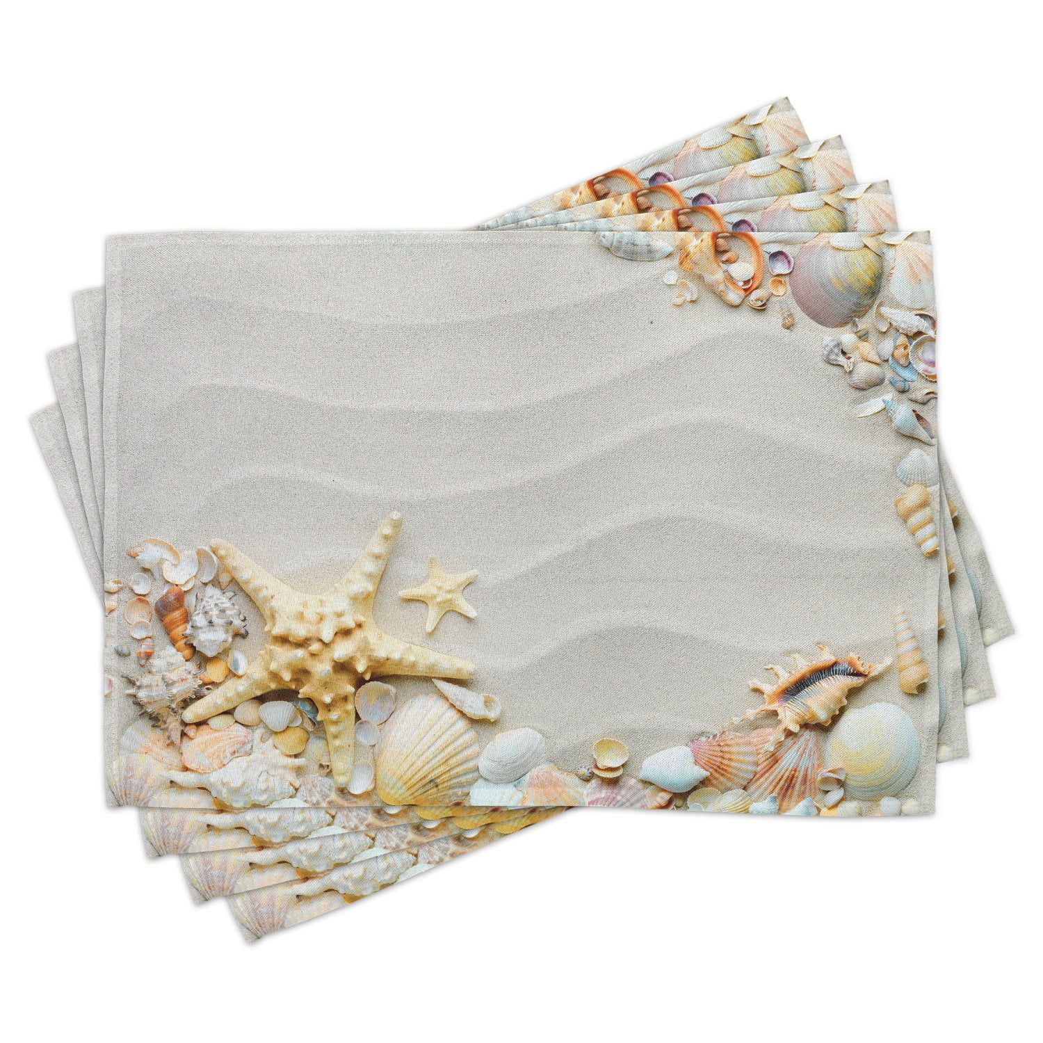 Starfish Placemats Set of 4 Seacoast with Sand with Colorful Various Seashells Tropics Aquatic Wi... | Walmart (US)