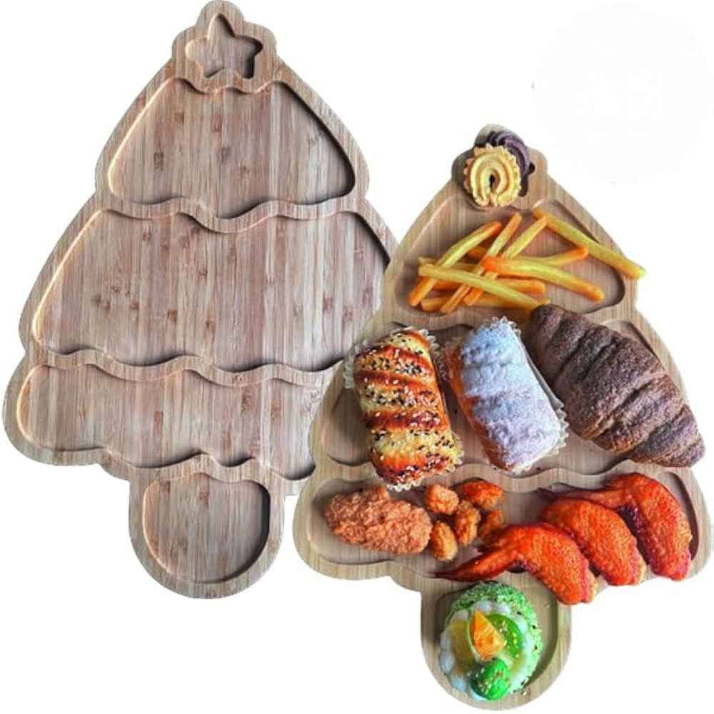 2pcs Dinner Plate,Charcuterie Boards,Christmas Tree Bamboo Serving Tray With Paper Plates,Unpaint... | Amazon (US)