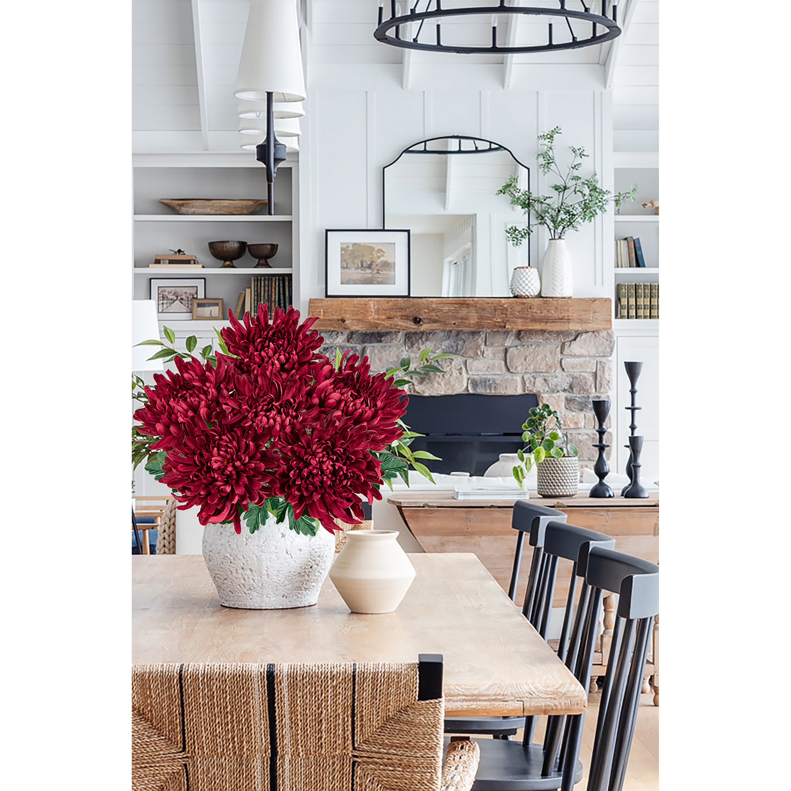 6Pcs Chrysanthemum Artificial Flowers 26'' Long Stem Fake Mum Flowers Bouquet Dark Red,6"dia Larg... | Walmart (US)