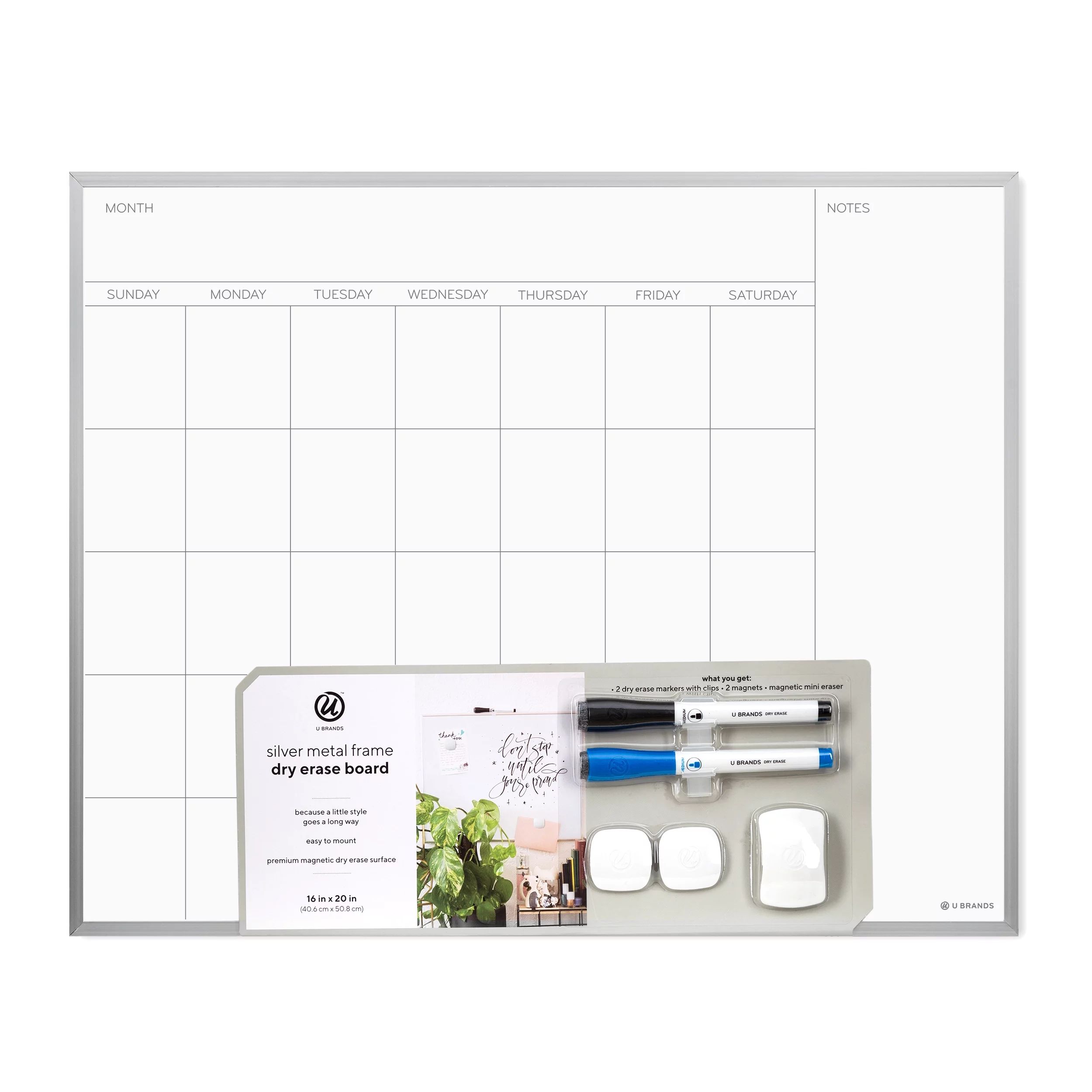 U Brands Magnetic Dry Erase Calendar Board, 16" x 20", Silver, 735U - Walmart.com | Walmart (US)