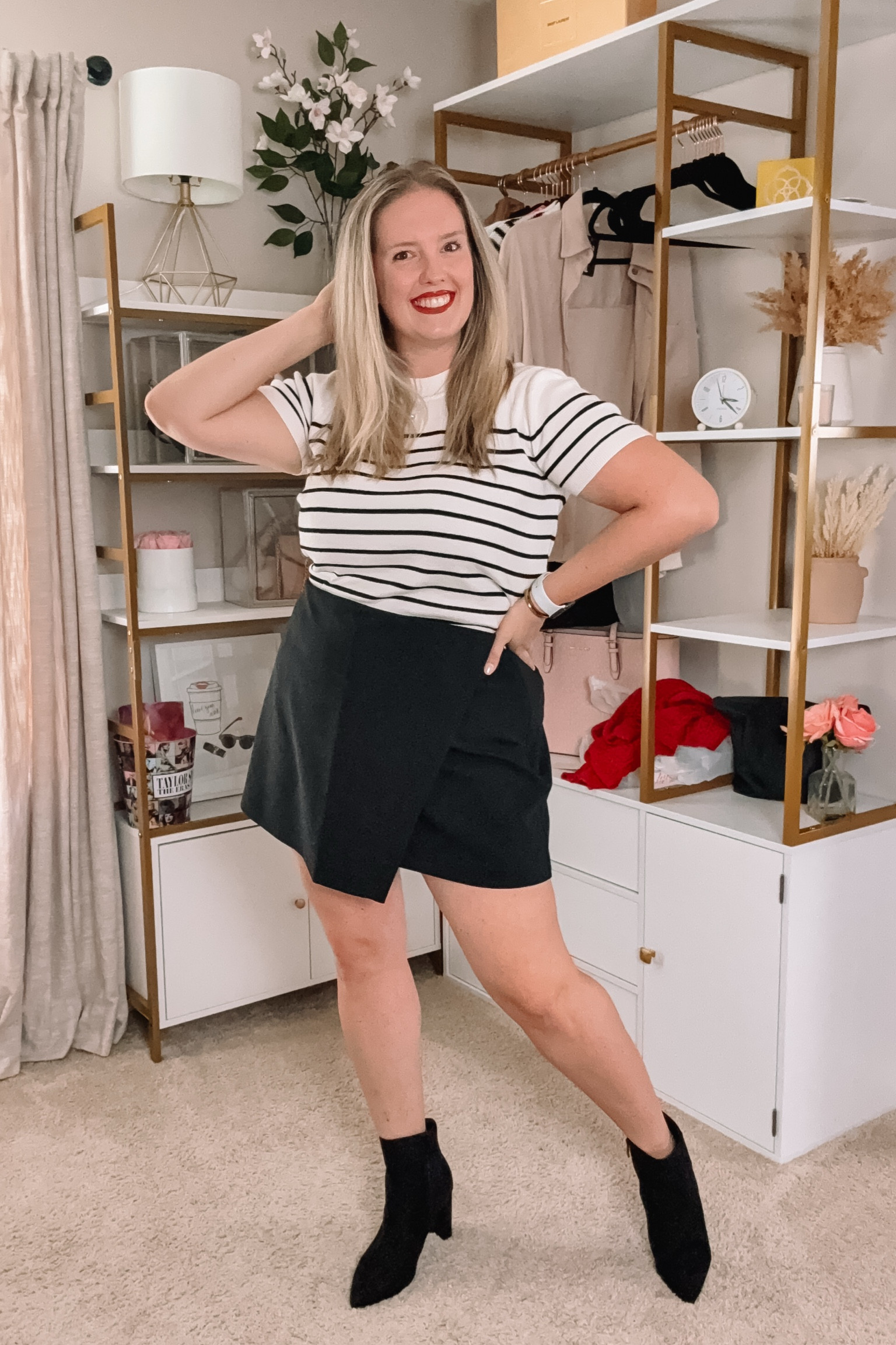 Date night outfit with boots (faux suede) but would also be cute with my favorite neutral sneakers! Also a cute family photo outfit! Skorts are very on trend and way more comfortable than the traditional mini skirt.

#LTKFindsUnder50 #LTKMidsize #LTKParties