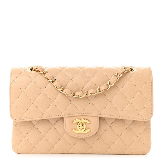 Caviar Quilted Small Double Flap Beige | FASHIONPHILE (US)