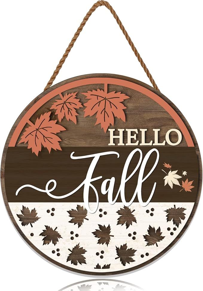 Amazon.com: Hello Fall Door Sign 12"x12" Maple Leaves Door Hanger ,Autumn Welcome Sign Wall Decor... | Amazon (US)