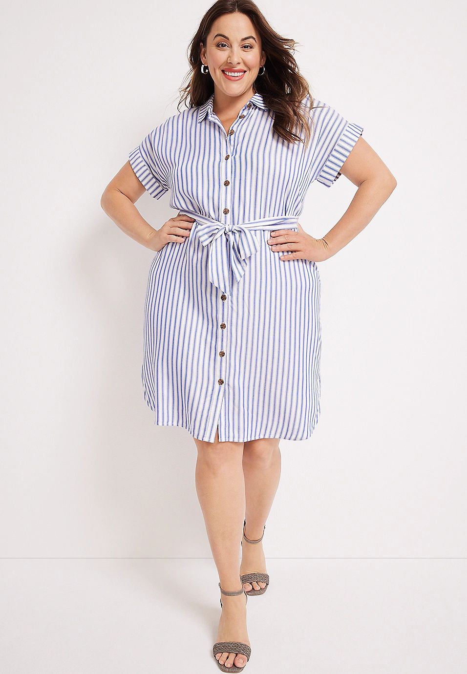 Plus Size Striped Button Down Shirt Dress | Maurices