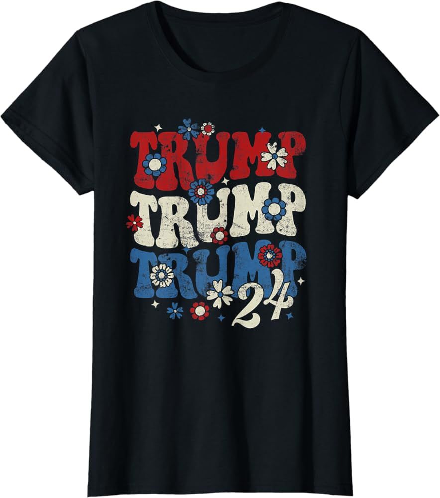 Trump Trump Trump 2024 Retro Groovy T-Shirt | Amazon (US)