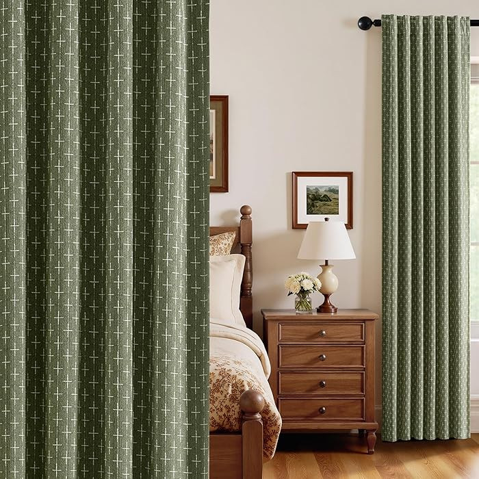 MIULEE 100% Blackout Decorative Linen Striped Curtains with Geometric Pattern, Thick Woven Farmho... | Amazon (US)