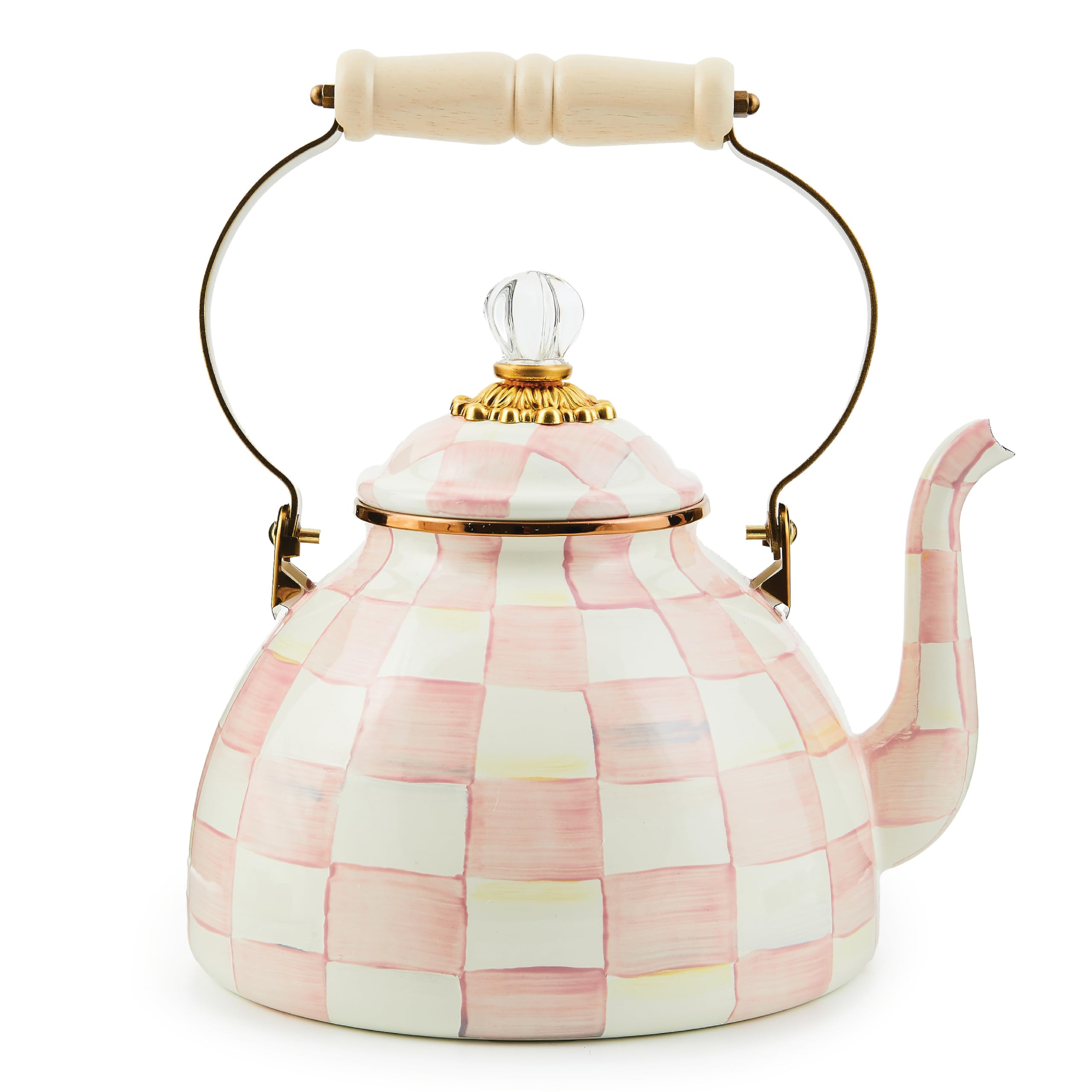 MACKENZIE-CHILDS Enamel Tea Kettle, Stylish Tea Kettle for Stovetop, Pink-and-White Rosy Check, 3... | Amazon (US)
