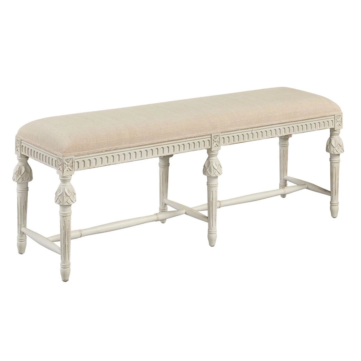 Hand Carved Mahogany Bench in White | The Well Appointed House, LLC