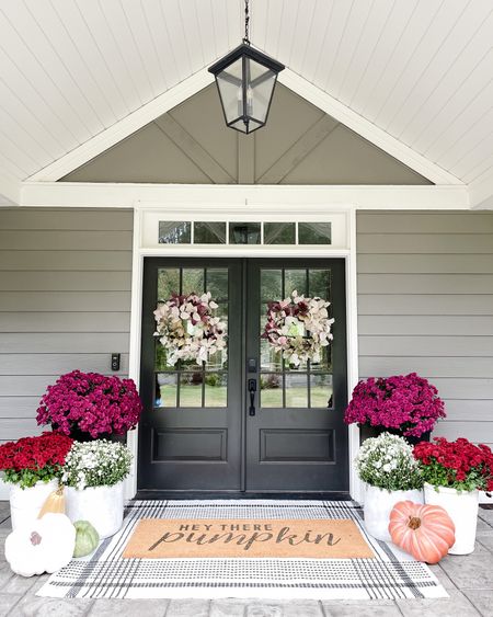 Fall porch is done with fall wreaths, double door mat and mums in planters!

#LTKstyletip #LTKSeasonal #LTKhome
