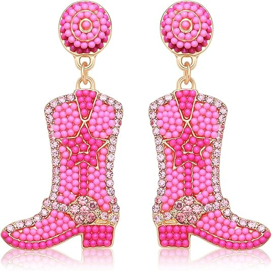 Beaded Cowgirl Boot Earring Western Cowboy Boots Earrings for Women Boho Rhinestone Beads Shoes D... | Amazon (US)