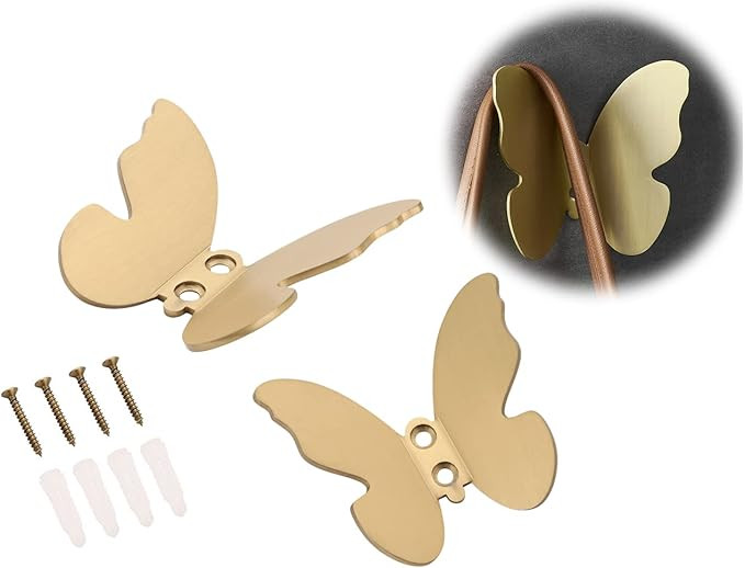 Z metnal Wall Hooks Decorative, Small Modern Gold Brass Hooks, Butterfly Bath Towel Hook, Coat Ha... | Amazon (US)