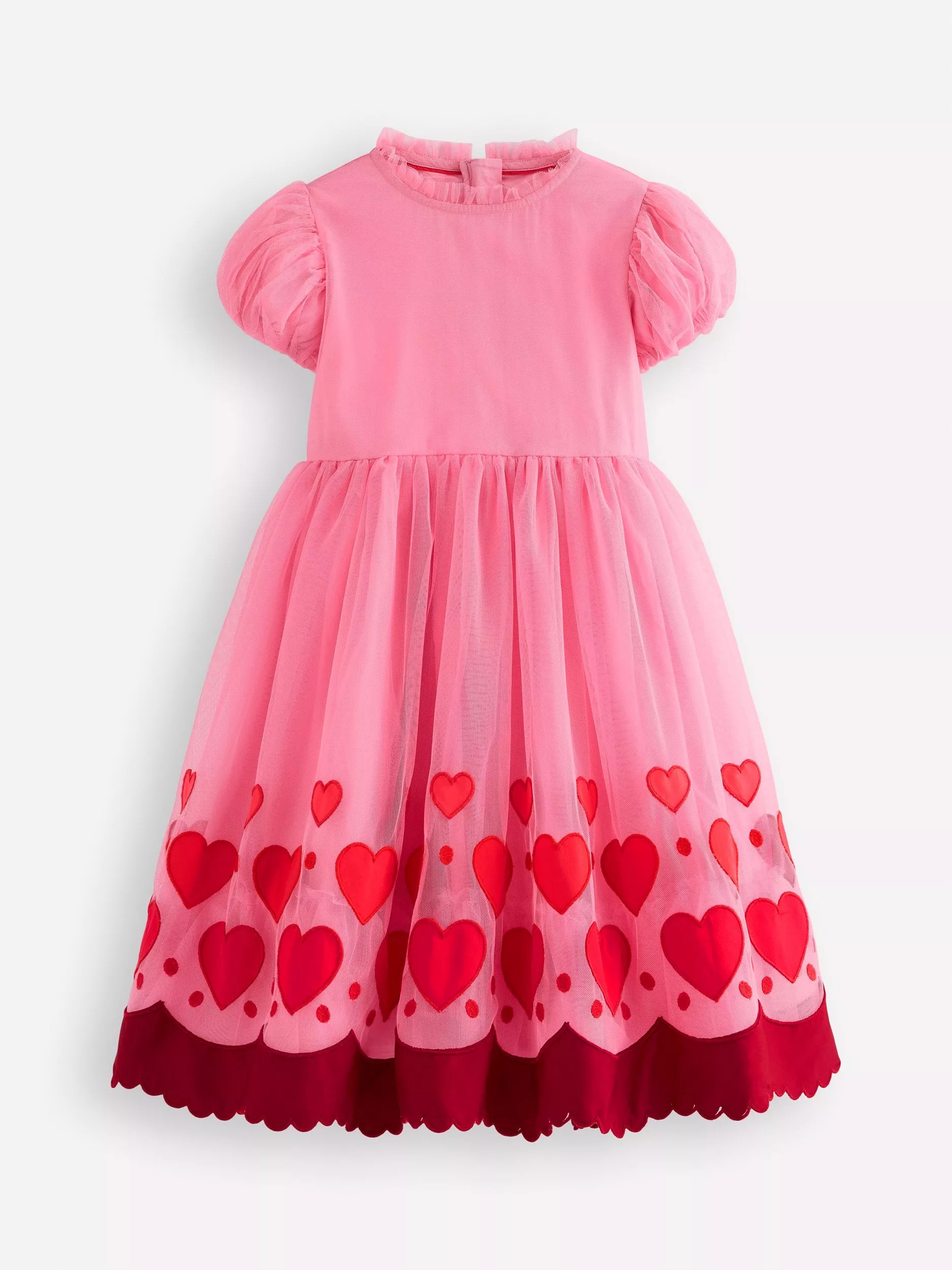 Mini Boden Kids' Appliqué Hem Tulle Dress, Pink Hearts | John Lewis (UK)