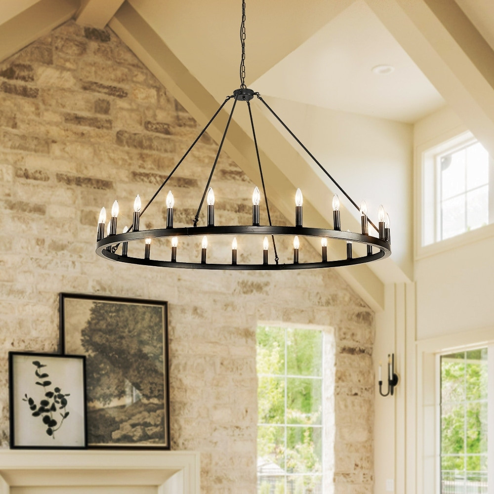 Magic Home 54-inch Round Wagon Wheel 24-light Chandelier Black | Walmart (US)