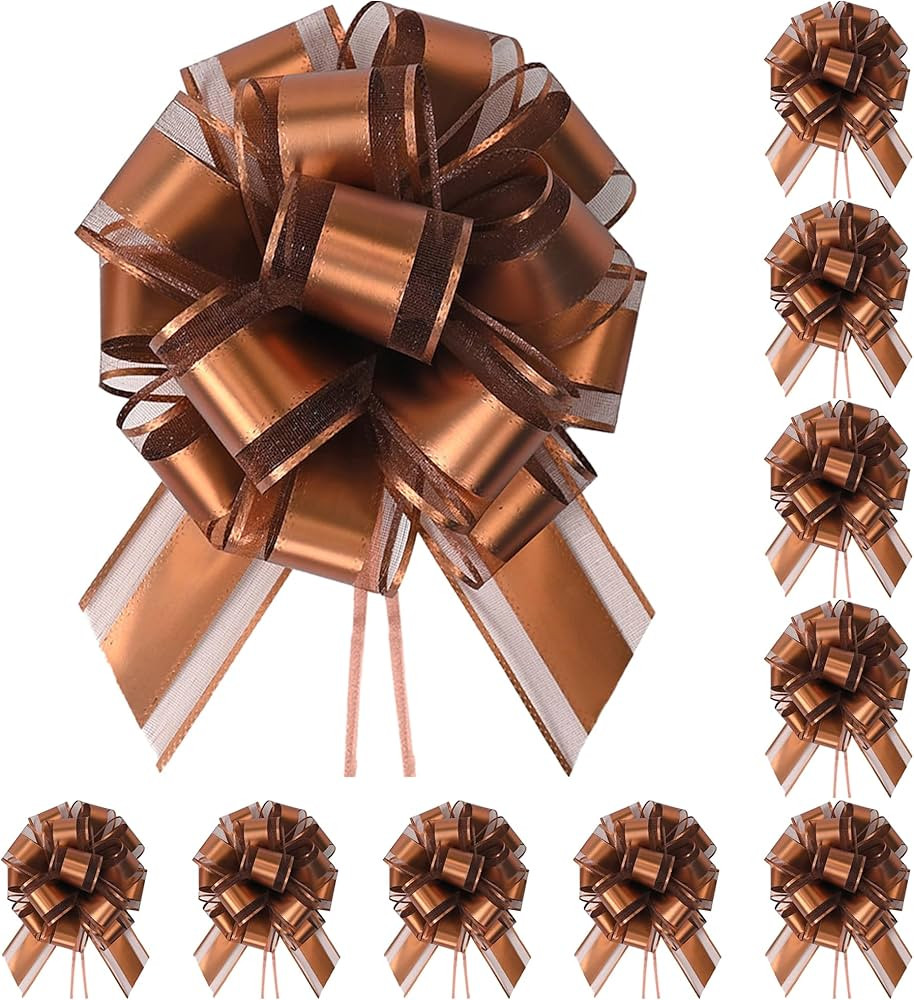 10-Pack Espresso Brown Pull Bows for Gift Wrapping - 6 Inch Reusable Ribbon Bows, Large Instant F... | Amazon (US)