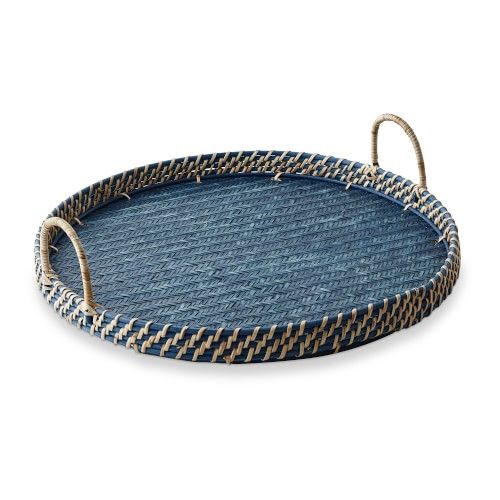 Navy Woven Round Tray with Handles, 18 | Williams-Sonoma