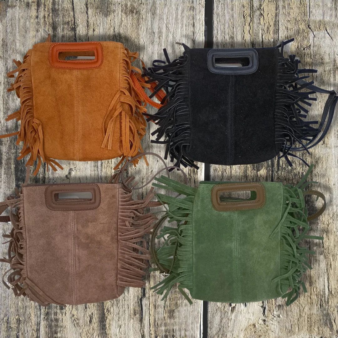 Bohemian Shoulder Bag With Fringe in Genuine Suede or crocodile Cowhide Leather - Etsy | Etsy (US)