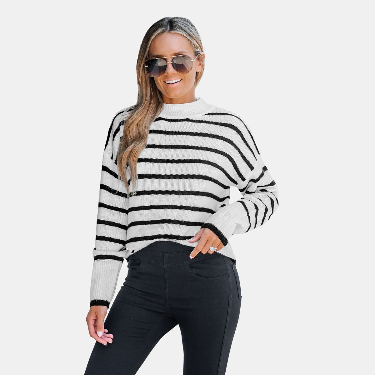 Women's Striped Turtleneck Drop Sleeve Sweater - Cupshe | Target