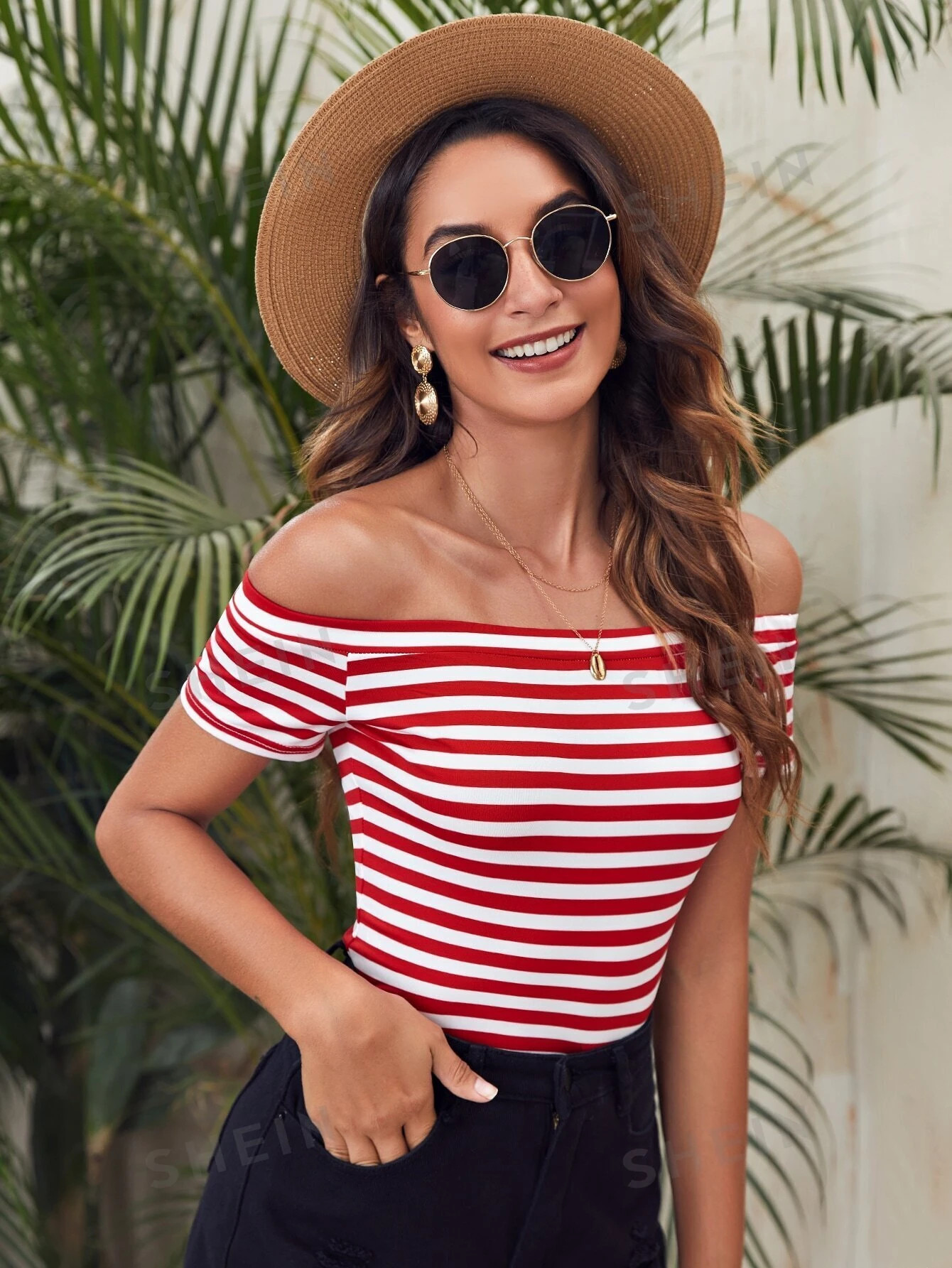 SHEIN VCAY Off Shoulder Striped Top | SHEIN