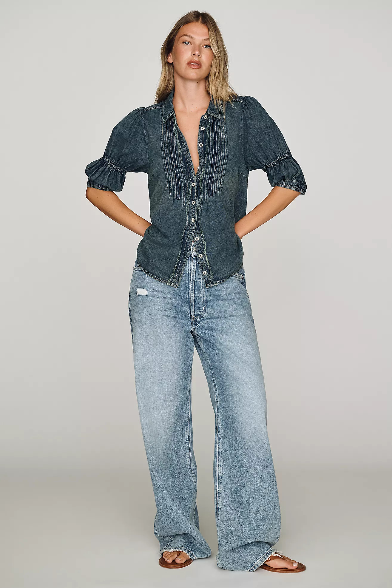 Pilcro Tallulah Cotton Denim Buttondown Top | Anthropologie (US)