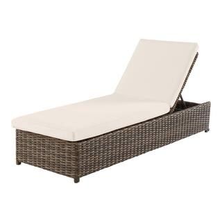 This item: Fernlake Taupe Wicker Outdoor Patio Chaise Lounge with CushionGuard Almond Tan Cushion... | The Home Depot