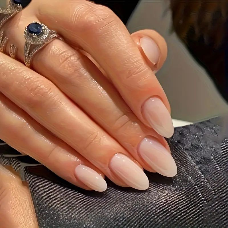 Medium Almond Press Nails Minimalist Style Nude Gradient - Temu Canada | Temu Affiliate Program