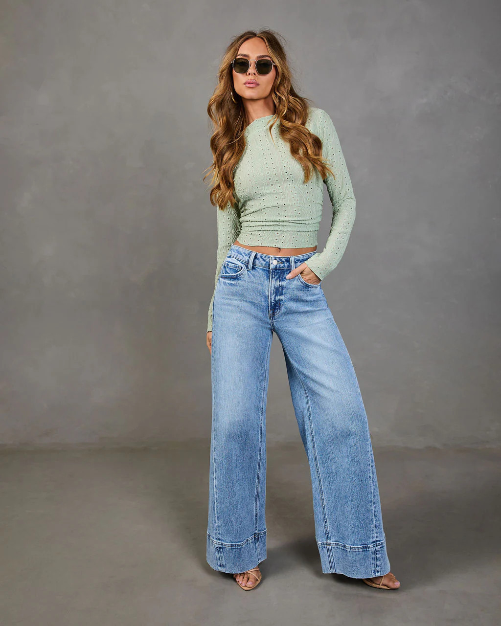 Clean Cut Stretch High Rise Wide Leg Jeans - Light Wash / 28 | VICI