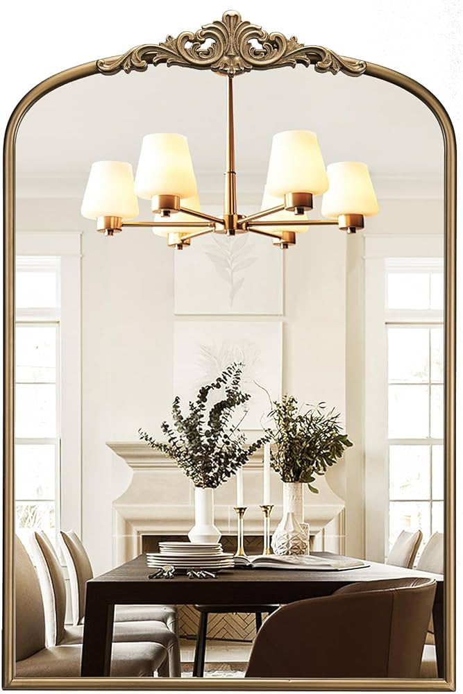 Arched Antique Wall Mirror, 22”x30” Vintage Gold Bathroom Vanity Mirror, Ornate Arch Mirror f... | Amazon (US)