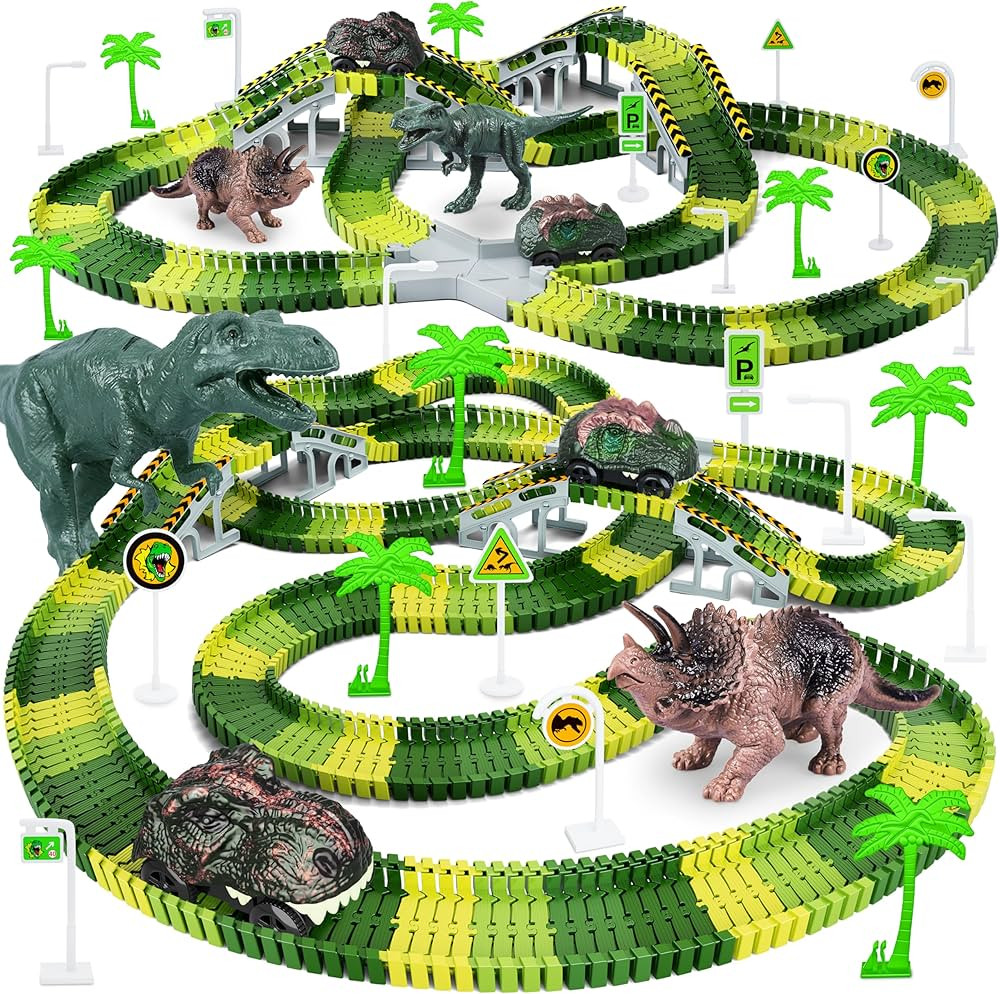 Dinosaur Toys, 252 PCS Create A Dinosaur World Road Race Tracks, Flexible Track Playset, 2pcs Din... | Amazon (US)