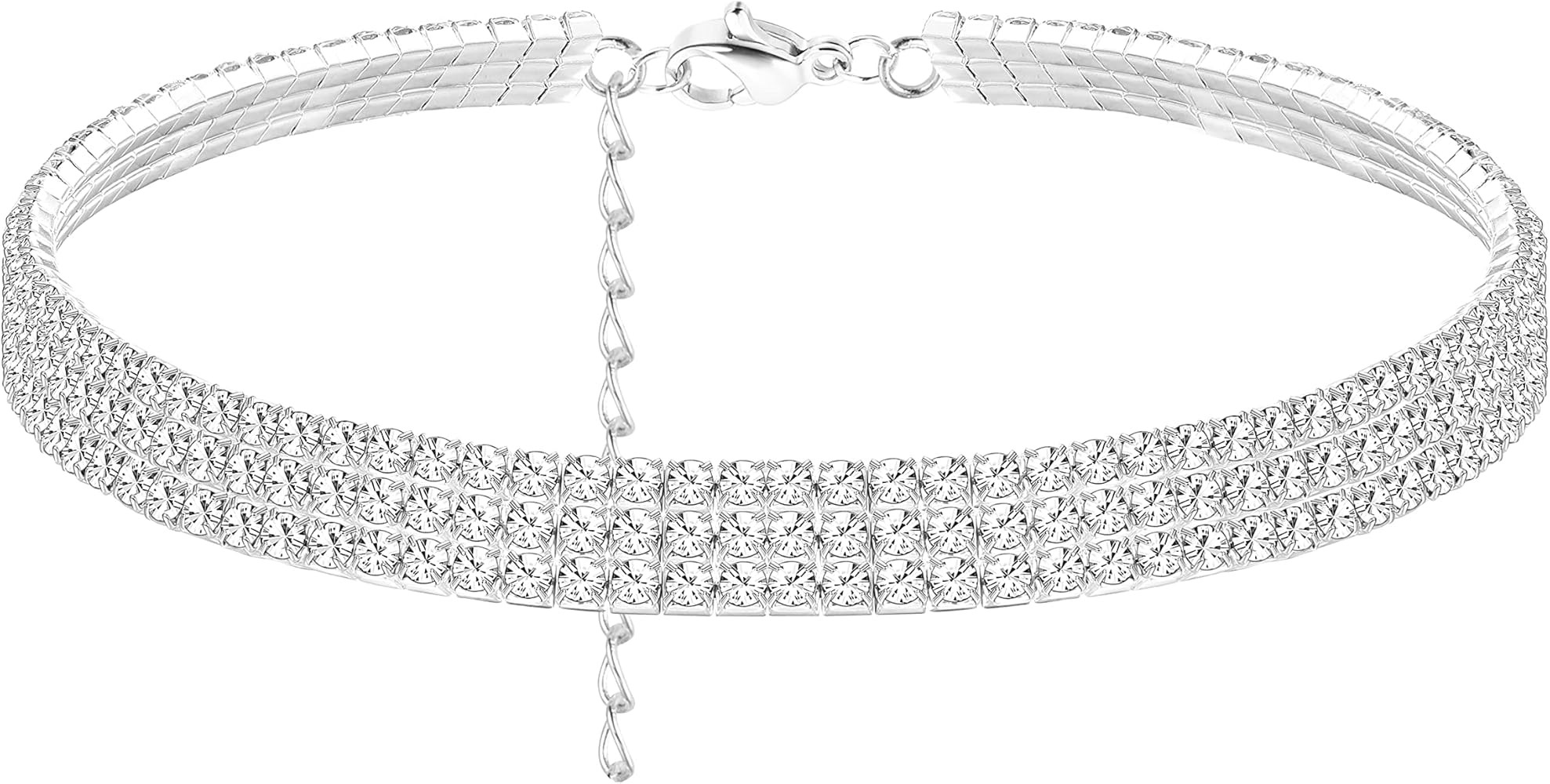 Adramata Rhinestone Choker Necklaces Sparkly Diamond Choker for Women Silver Minimalist Crystal C... | Amazon (CA)