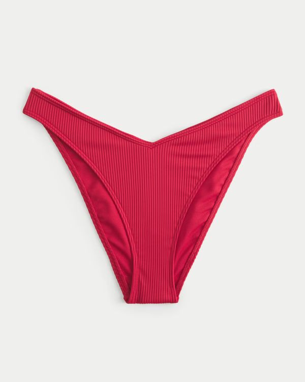Ribbed V-Front High-Leg Cheeky Bikini Bottom | Hollister (US)