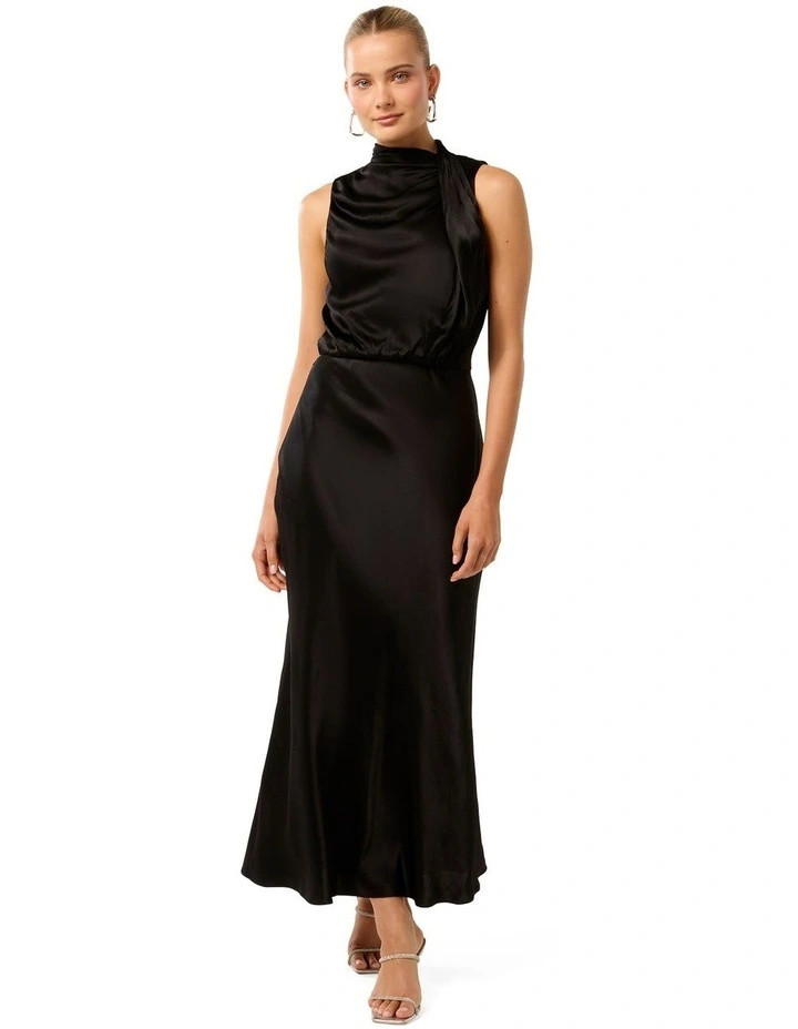 Sienna High Neck Satin Maxi Dress in Black | Myer