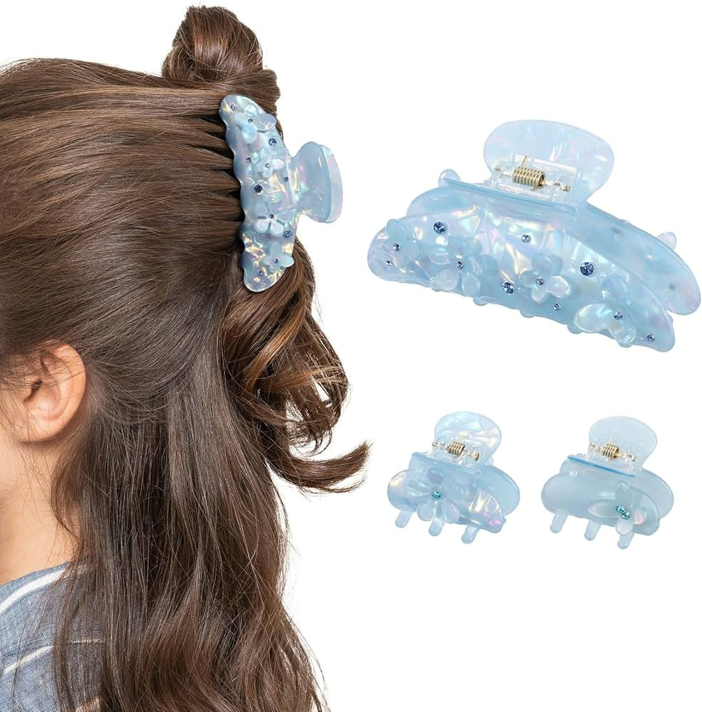 3PCS Acrylic Flower Hair Claw Clips - 2 Styles Durable Medium Small Claw Clips for Women, Strong ... | Amazon (US)