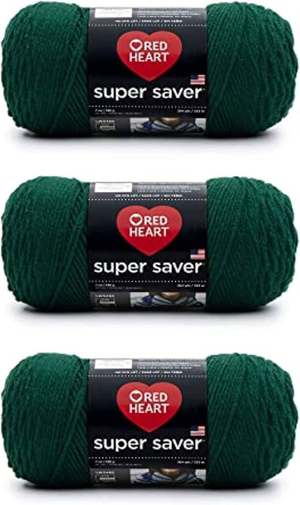 Red Heart Super Saver Hunter Green Acrylic Yarn, 4 Medium (Worsted), 364 Yards, 3 Pack of 198g/7o... | Amazon (US)