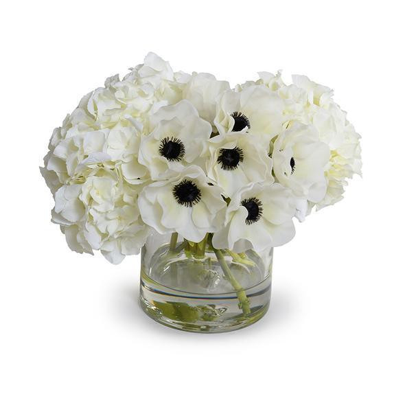 Faux White Anemone Arrangement in Glass Vase | The Well Appointed House, LLC